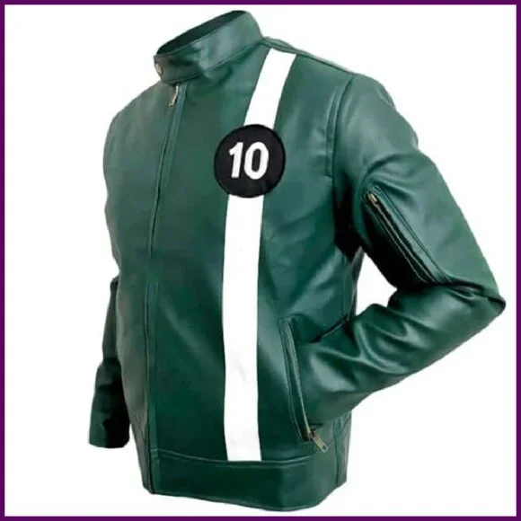 Men's Faux Leather Jacket with Quilted Seams and Double Pockets